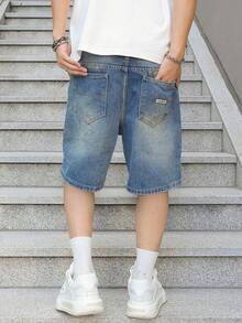 Manfinity EMRG Men's Loose Casual Bermuda Denim Shorts Jorts With Pockets Going Out Hang Out Commute Vacation Urban - Medium Wash - View 2