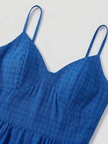 SHEIN Holidaya Jumpsuit Wanita Tanpa Lengan Model V-Neck Warna Biru, Cocok untuk Liburan Musim Semi/Panas - Biru - View 8