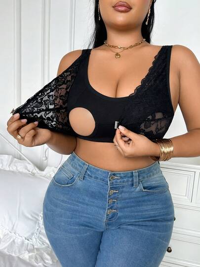 Moonlight&Mama Plus Size Maternity Contrast Lace Fashion Nursing Bra