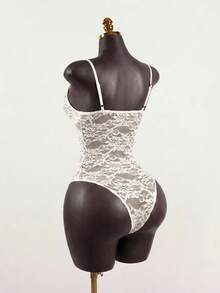 SaltGleam SaltGleam Spring Summer New White Floral Lace Ruffle Neckline Camisole Bodysuit Spaghetti Strap Top French Minimalist Romantic Sexy Night Out Going Out Party - Apricot - View 2