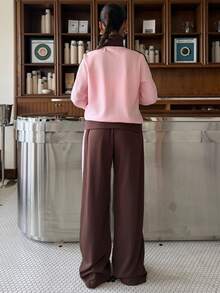 Muchica Women's Light Pink Brown Striped Jacket And Trousers Preppy Casual Style Tracksuit Travel Autumn - Multicolor - View 2