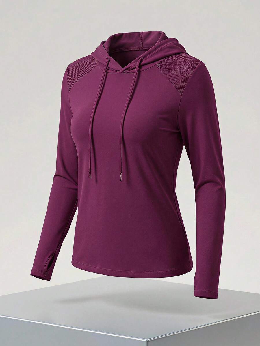 SHEIN Cheerettes 纯色连帽套头休闲长袖运动衫