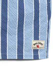 Manfinity KASUA Shorts de playa a rayas de colores contrastantes para hombres, vacaciones - Celeste - Ver 4