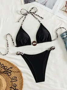 Swim Vcay Ladies Beach Leopard Print Sexy Back Vacation Bikini Set - Multicolor - View 6