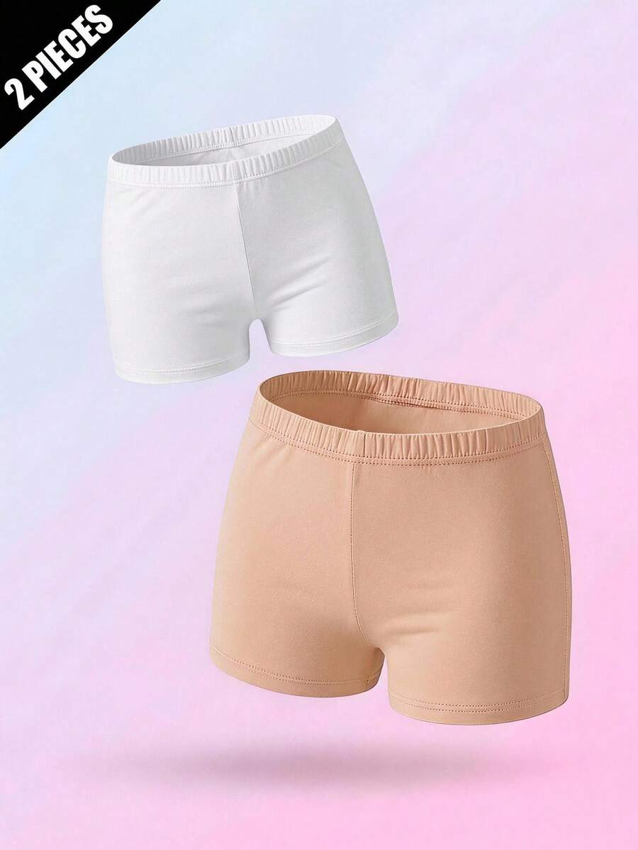SHEIN Vintaside Kids 2件組女童可愛舒適多色緊身褲,適合春夏日常穿著、運動與休閒,簡約舒適白色短褲套裝 - 彩色 - 查看 1