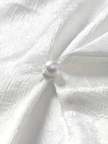 Resyla 女款純色圓領不對稱下擺休閒百搭日常穿搭上衣 - 白色 - 查看 5