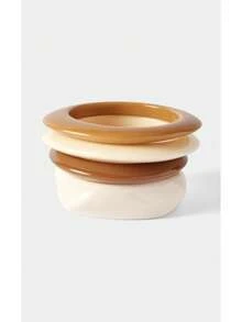 Noxbound 4-Piece Set Of Retro Resin Bracelets, Women's Models, New Beige Asymmetrical Simple Bracelets, Suitable For Daily, Party, Autumn And Winter Wear - Multicolor - View 1