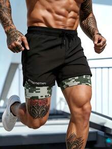Gym Rark Men's Black 2 In 1 Gym Shorts With Built-In Pockets, Sports Outdoor Shorts - Black - View 3