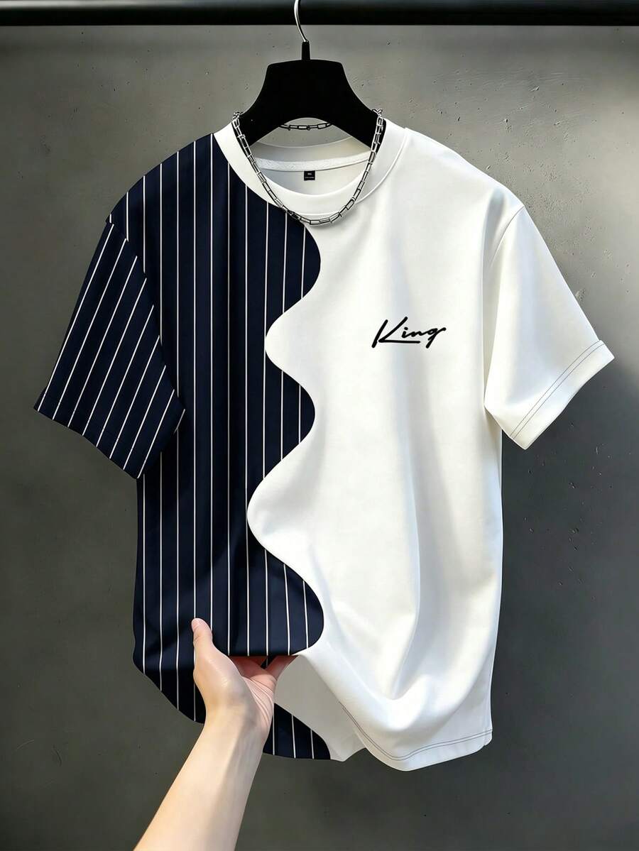 Manfinity Homme 腹肌鴨子圖案印花設計,男士時尚夏季休閒運動上衣 - 彩色 - 查看 1