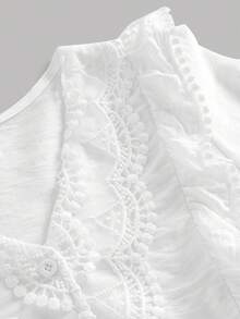SHEIN Tween Girl Blouses Spring Autumn Winter New Woven White Casual Sweet Lady Solid Color Lace Patchwork Ruffle Long Sleeve Shirt, Doll Style Shirt, Back To School Season, Fashion Versatile - White - View 6