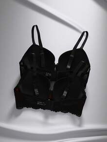 EmpressEnvy 2pcs/Set Plus Size Women Contrast Lace Minimalist Underwire Bra Lingerie, Lift - Multicolor - View 2