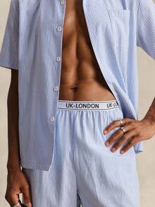 EverLounge Men's British Red And White Striped Loungewear Set Vacation Summer Casual - Blue and White - View 4