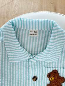 SHEIN Barboteuse pour bébé garçon à manches courtes avec col, imprimé animal mignon, couleur abricot, ouverture devant, barboteuse d'été à col, convient pour le printemps et l'été, convient de 3M à 24M - Vert menthe - Voir 7