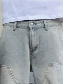 Manfinity EMRG Quần short denim Bermuda dáng rộng, viền thô, có túi dành cho nam, quần short jean rách dành cho nam - Rửa nhẹ - Xem 7