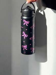 1pc 800ml Large Stainless Steel Insulated Travel Mug With Bow Print - Reusable, Durable Coffee Cup With Portable Handle & Foldable Straw - Perfect For Valentine's Day, Christmas, Graduation, Back To School, Gifts, Daily Use, Office & Outdoor Sports - Multicolor - View 11