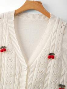 GlowEve CURVE Plus Size Elegant Cute Cherry V-Neck Sleeveless Button-Up Cardigan Vest Club Vacation White Summer - Beige - View 3
