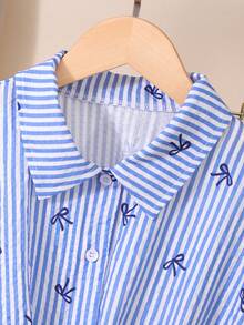 SHEIN Playful Pals 女童條紋領無袖鈕扣上衣與直筒長褲兩件套 - 彩色 - 查看 3