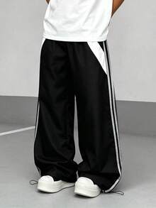 Gym Rark 男士側條紋寬腿寬鬆運動長褲，健身房適用 - 黑色 - 查看 5