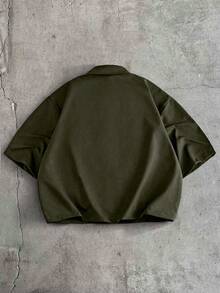 AXEPEAK Men's Solid Color Casual Versatile Daily Wear Shirt - Army Green - View 2