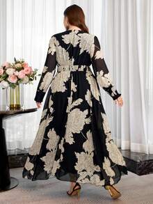 Reflora Plus Size Elegant Floral Print Dress - Black and White - View 2