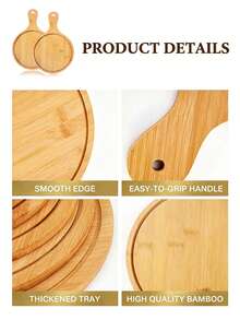 1 Piece, Bamboo Pizza Pan, Premium Pizza Board With Handle, Natural Pizza Serving Board, Wooden Cutting Board, For Homemade Pizza, Cutting Fruits And Vegetables, Bread, Cheese, And Serving Board, Baking Supplies, Kitchen Accessories. - 1PC - View 7
