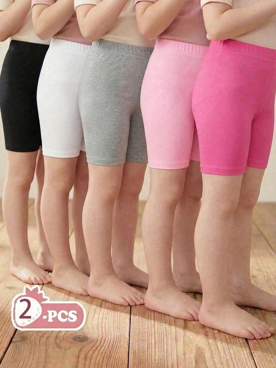 SHEIN 5pcs Randomly Sent 2pcs; 4-7 Years Old Girls Leggings Randomly Sent 2pcs, Random Color, Solid Soft All-Match Versatile Daily Children Shorts - Multicolor - View 1