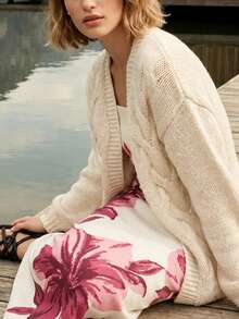 CAJUNI Elegante lässige Damen Strick-Cardigan in Unifarbe, geeignet für den Urlaub - Creme - Übersicht 3