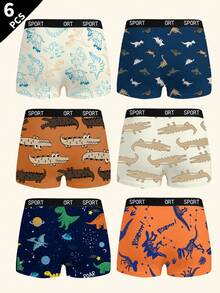 SHEIN 6 piezas de calzoncillos tipo bóxer de algodón cómodos con colores y estampados surtidos aleatorios para niños jóvenes - Multicolor - Ver 4