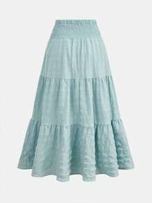Girlism Teen Girl White,Ruffle Skirt Boho Long Skirt Break Paperbag Waist Frill Trim Ruffle Hem Skirt - Blue - View 2
