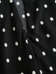 Sweetra Damen Metall-Dekor Weste und Polka-Dot-Muster Meerjungfrau-Rock Elegantes Set - Schwarz und Weiss - Übersicht 8