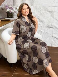 Al Najma Tunik Panjang Tradisional Arab Wanita Ukuran Besar Motif Cokelat Musim Panas, Patchwork, Renda, Rumbai, dan Hiasan. - Coklat - View 4