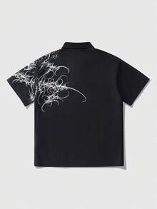 ROMWE MEN Street Life Kemeja Polo Kasual Lengan Pendek Motif Gothic Gelap untuk Pria - Hitam - View 3