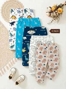 Baby Boy Cute Dinosaur Print Long Pants - Multicolor - View 2