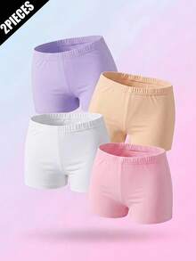 SHEIN Vintaside Kids 2件組女童可愛舒適多色緊身褲，適合春夏日常穿著、運動與休閒，簡約舒適白色短褲套裝 - 彩色 - 查看 3