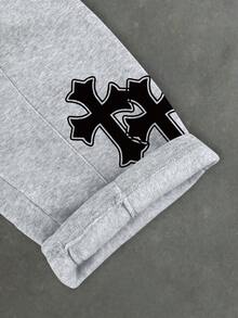 Manfinity EMRG Men's Cross Pattern Print Pocket Drawstring Waist Casual Loose Sweatpants - Grey - View 8