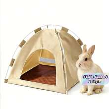 Breathable Fabric Rabbit Tent Bed, Portable Foldable, Indoor/Outdoor Rabbit Cage Decor, Khaki Small Pet Resting House - Multicolor - View 1