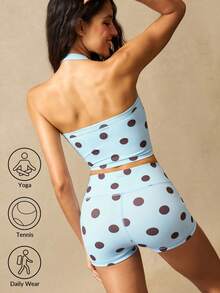 VARSIVA Women's Sweet Sexy Polka Dot Print Cropped Halter Neck Sports Tank Top - Multicolor - View 10