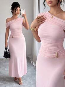 GlowEve CURVE Plus Size Women's 2026 Spring/Summer New Elegant Sophisticated Metal Buckle Maxi Dress - Pink - View 8