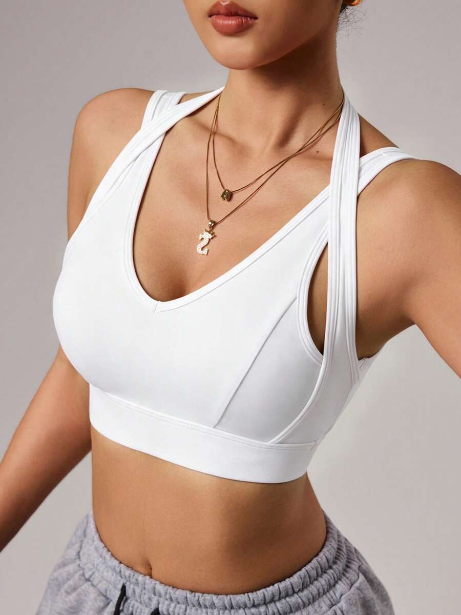 SHEIN Sports 女款純色休閒日常運動內衣 - 白色 - 查看 1