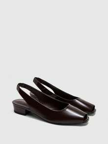 CUCCOO BIZCHIC Zapatos de mujer elegantes y de moda para primavera y verano, casuales para ir al trabajo, con acabado brillante, unicolor y punta abierta - Marrón - Ver 7