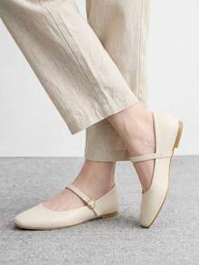 CUCCOO BIZCHIC Solid Color Fashionable Comfortable Casual Flat Shoes, Suitable For Daily Commute Spring Shoes - Beige - View 4