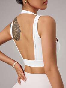 SHEIN Sports 女款純色休閒日常運動內衣 - 白色 - 查看 2