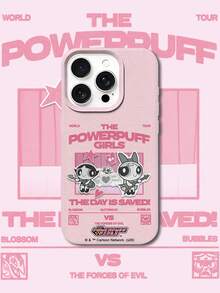 THE POWERPUFF GIRLS X SHEIN 飛天小女警搖滾吉他 Blossom Buttercup 卡通圖案星星愛心字母印花皮革紋理粉色親膚防震防摔保護手機殼 適用於 Apple iPhone 13/14/15/15Pro/16/16Pro/17Pro，熱銷日常美學保護殼 - 彩色 - 查看 2