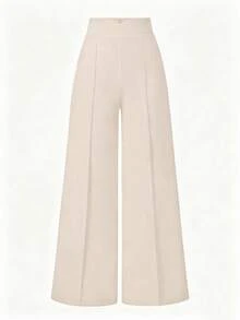 SHEIN LUNE Plus Size Women Fashionable Minimalist Slimming Casual Pants - Apricot - View 1