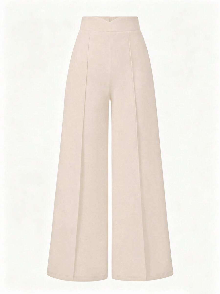 SHEIN LUNE Plus Size Women Fashionable Minimalist Slimming Casual Pants - Apricot - View 1