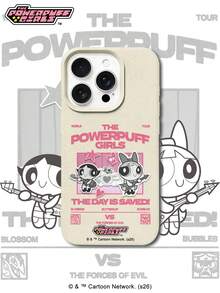 THE POWERPUFF GIRLS X SHEIN 飛天小女警 Blossom Buttercup 搖滾吉他卡通圖案 星星愛心字母印花 皮革紋白色 親膚防震防摔手機保護殼，適用於 Apple iPhone 13/14/15/15Pro/16/16Pro/17Pro，熱銷日常美學手機殼 - 彩色 - 查看 2