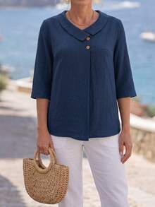 Faunlyn Women's Shirt Autumn Vacation Woman Going Out Office Vacation Top Country Concert Cute Casual Navy Blue - Blue - View 6
