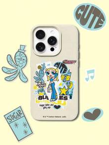 THE POWERPUFF GIRLS X SHEIN The Powerpuff Girls 辣妹 Bubbles 卡通貼紙拼貼圖案 星星章魚兔子麥克風愛心字母元素 皮革紋理白色親膚防震防摔手機保護殼，適用於 Apple iPhone 13/14/15/15Pro/16/16Pro/17Pro，熱銷日常美學保護殼 - 彩色 - 查看 7