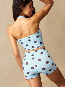 VARSIVA Women's Sweet Sexy Polka Dot Print Cropped Halter Neck Sports Tank Top - Multicolor - View 3