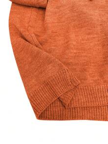 SHEIN LUNE Plus Size Women's Solid Color Drawstring Hooded Single-Breasted Casual Versatile Daily Outing Cardigan - Orange - View 4